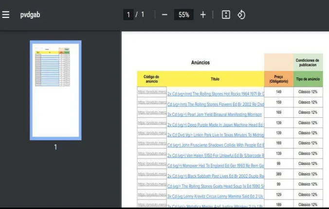 Você recebe a lista com o link dos seus anúncios, títulos e valores anunciados Você recebe a lista com o link dos seus anúncios, títulos e valores anunciados